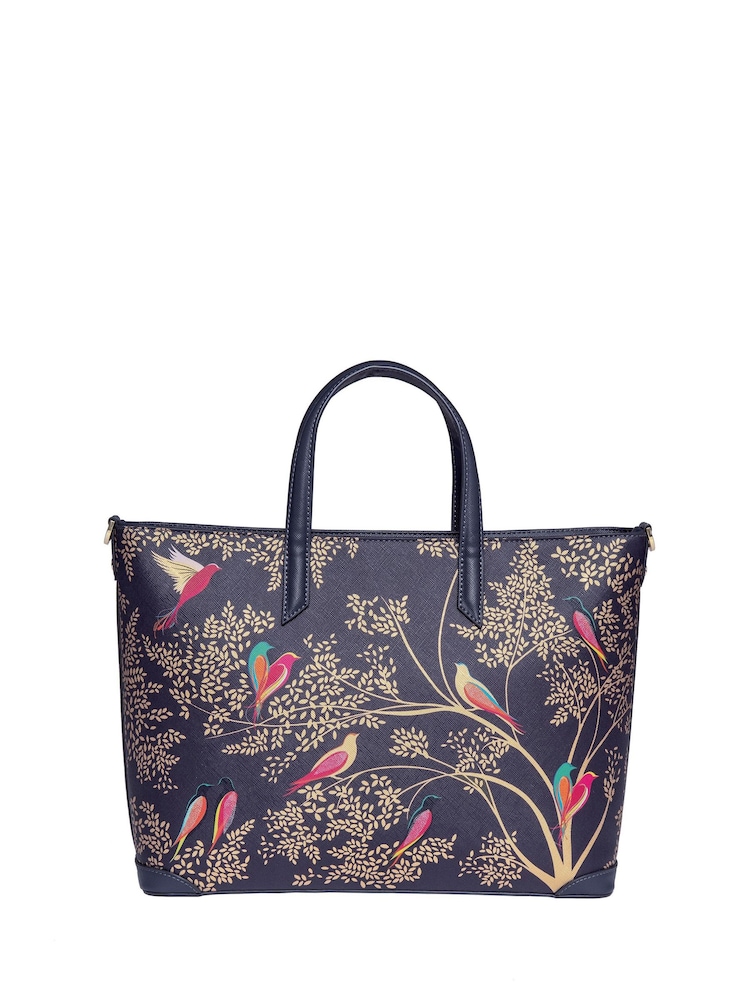 Sara Miller Medium Tote Smokey Blue Birds Bag - Image 2 of 5 Sara Miller Medium Tote Smokey Blue Birds Bag - Image 2 of 5