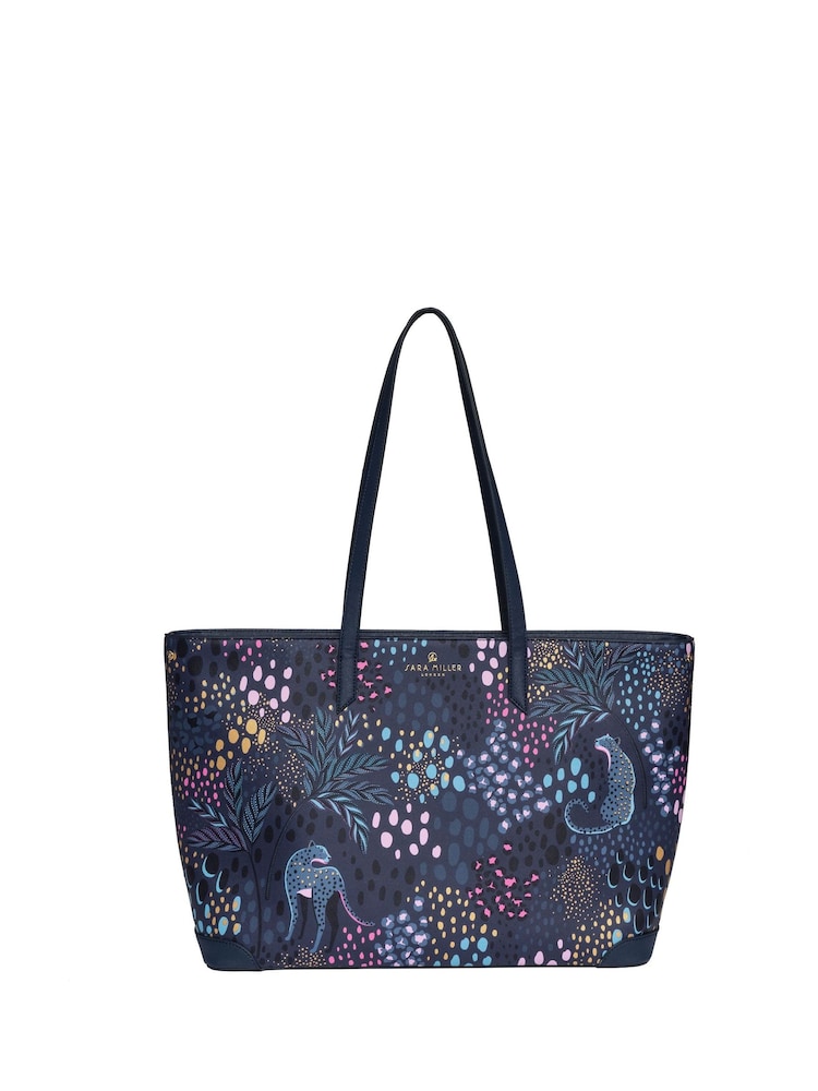 Sara Miller Blue Large Tote Midnight Leopard Bag - Image 1 of 4 Sara Miller Blue Large Tote Midnight Leopard Bag - Image 1 of 4