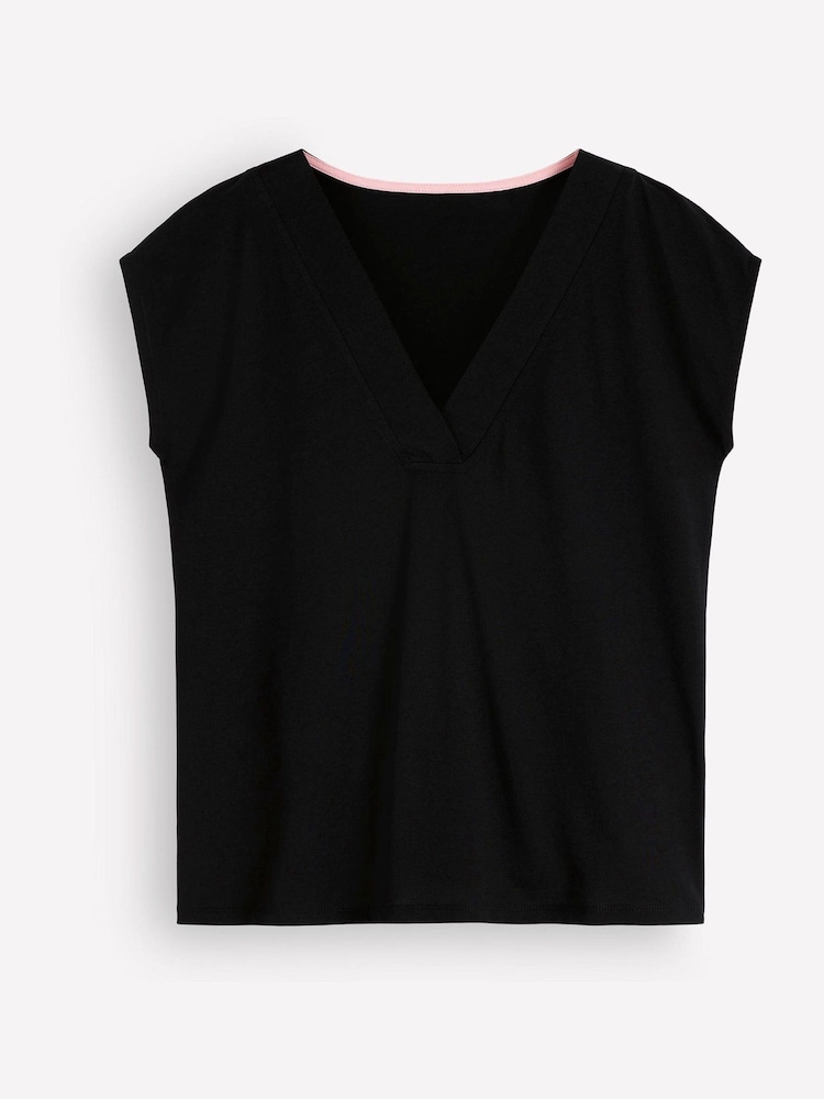 Boden Black Imi Supersoft V-neck T-Shirt - Image 5 of 5 Boden Black Imi Supersoft V-neck T-Shirt - Image 5 of 5