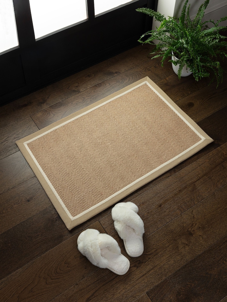 Asiatic Rugs Linen Cream Bordo Herringbone Doormat - Image 1 of 4