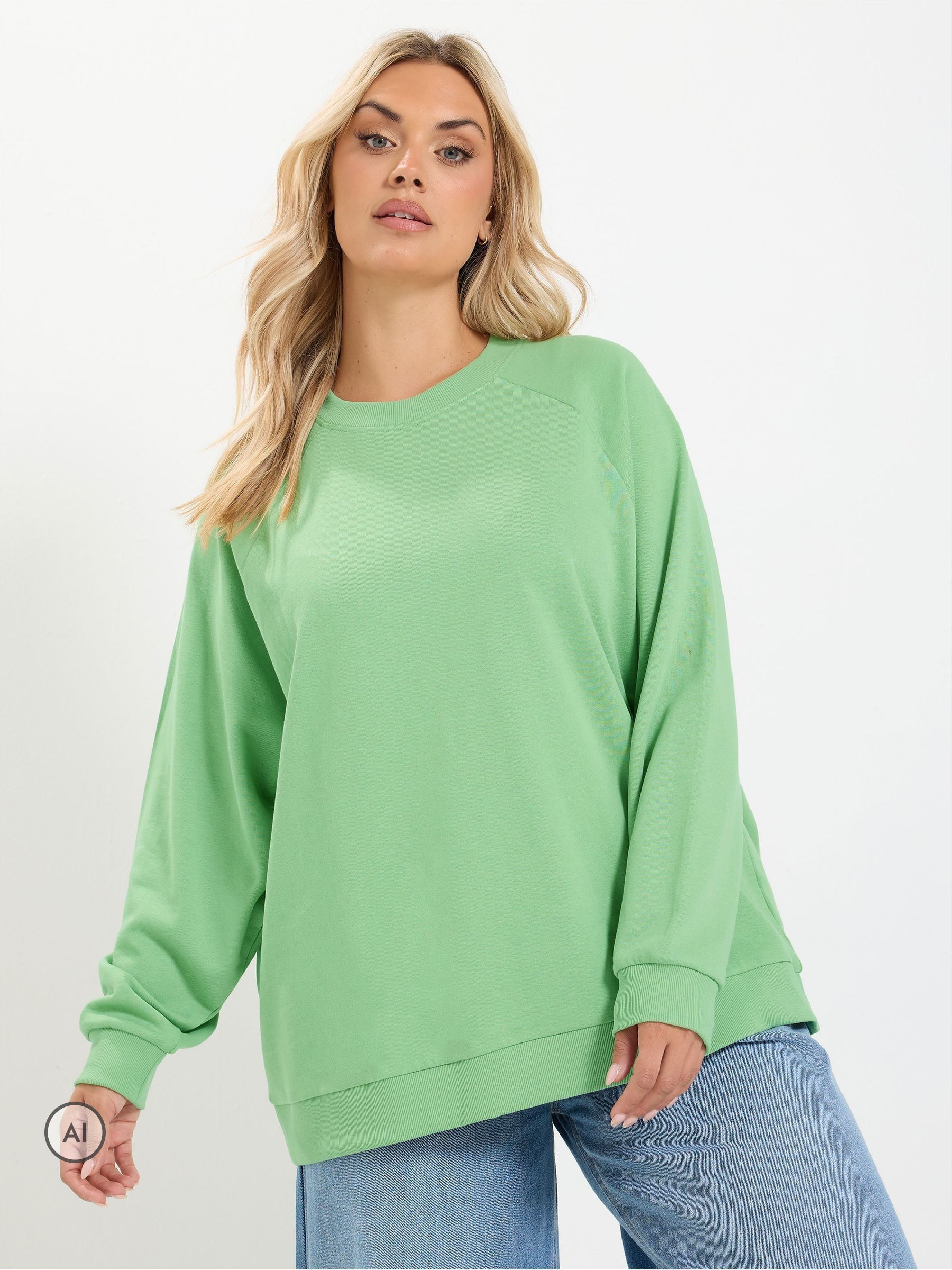 Yours Curve Women's Green Raglan Oversized Sweatshirt - Image 1