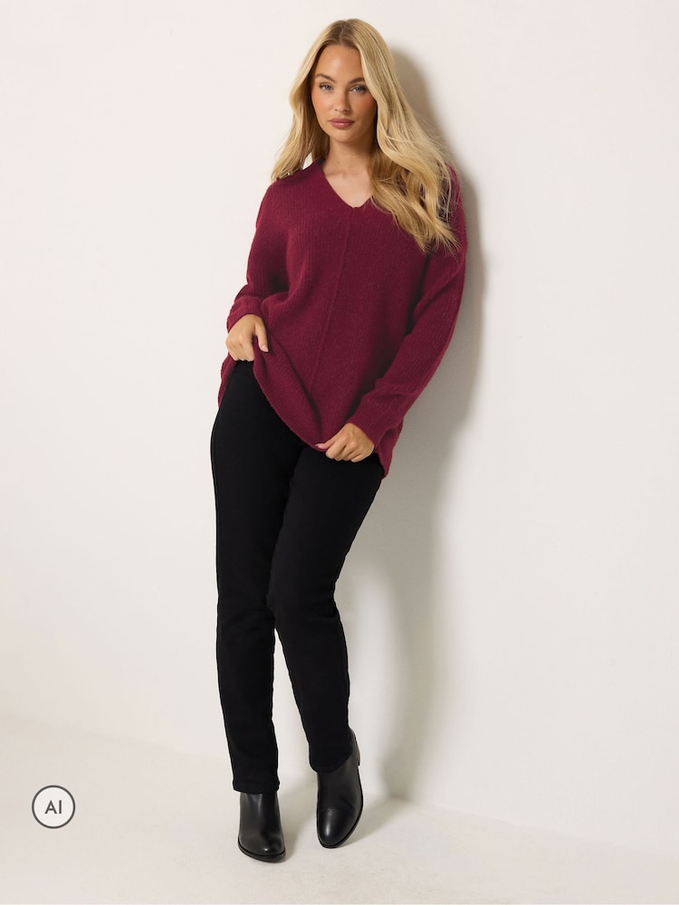 Rouge - Pull M&Co à Col V et couture sur le devant - Image 2 de 6