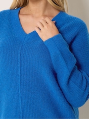 M&Co Blue V-Neck Front Seam Detail Jumper - Image 4 of 6
