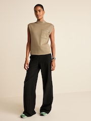 Khaki Green Slinky Soft Touch Utility Sleeveless High Neck Zip Pocket Top - Image 2 of 6