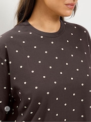 Yours Curve Brown Polka Dot Sleep T-Shirt And Wide Leg Pyjamas Set - Image 4 of 6