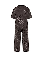 Yours Curve Brown Polka Dot Sleep T-Shirt And Wide Leg Pyjamas Set - Image 6 of 6