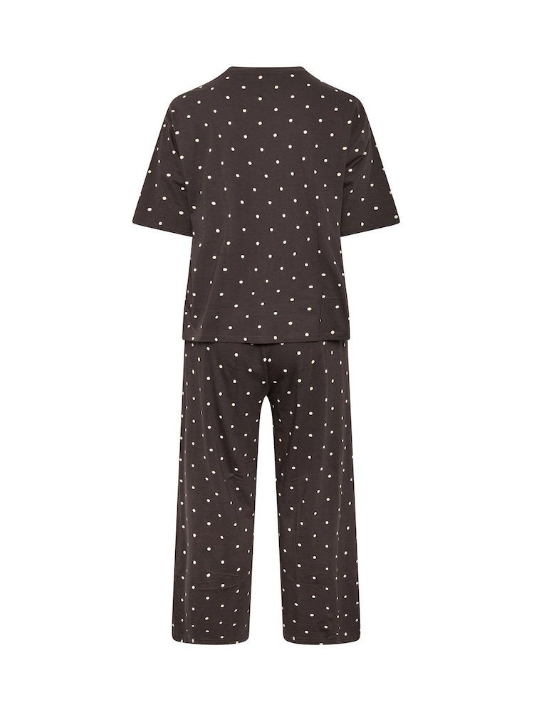 Yours Curve Brown Polka Dot Sleep T-Shirt And Wide Leg Pyjamas Set - Image 6 of 6 Yours Curve Brown Polka Dot Sleep T-Shirt And Wide Leg Pyjamas Set - Image 6 of 6