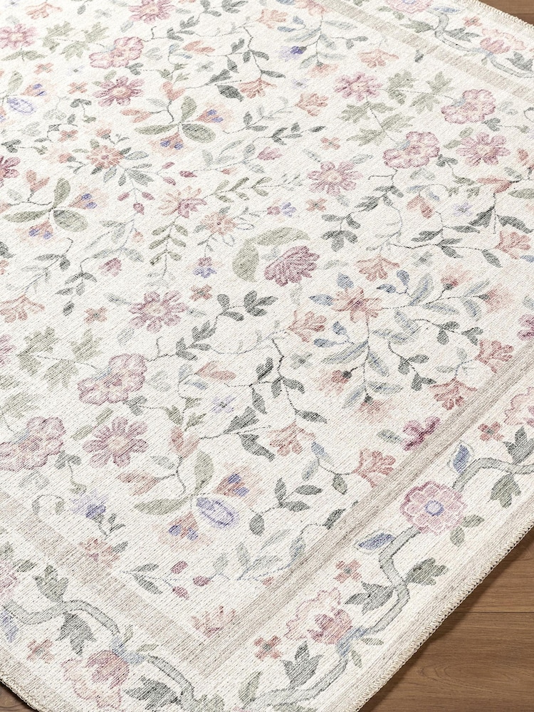 LIVABLISS Pink Thistle Floral Washable Rug - Image 8 of 8