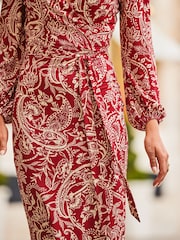 Sosandar Red Baroque Print Belted Wrap Dress - Image 5 of 5