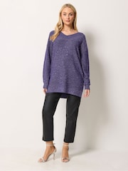M&Co Purple V-Neck Sequin Tunic Jumper - Image 2 of 6