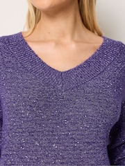 M&Co Purple V-Neck Sequin Tunic Jumper - Image 4 of 6