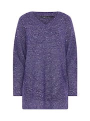 M&Co Purple V-Neck Sequin Tunic Jumper - Image 5 of 6