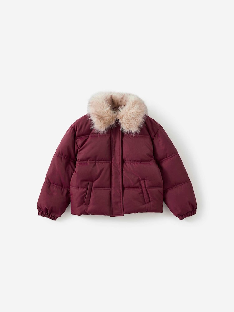 Cotton On Red Fur Puffer Jacket - Image 1 of 3 Cotton On Red Fur Puffer Jacket - Image 1 of 3
