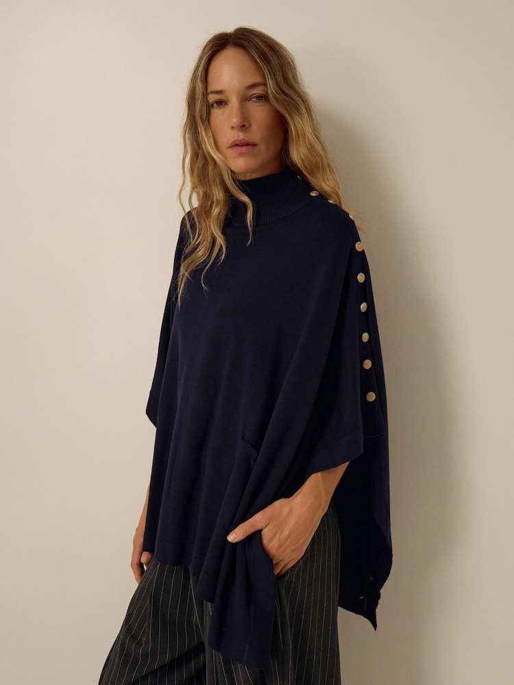 Monsoon Blue Bae Button Cape Poncho - Image 1 of 4 Monsoon Blue Bae Button Cape Poncho - Image 1 of 4