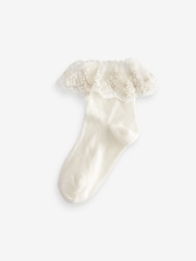 Cream 2 Pack Cotton Rich Flower Girl Ruffle Ankle Socks - Image 2 of 2