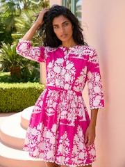 Roman Pink Cotton Floral Frill Trim Smock Dress - Image 1 of 4