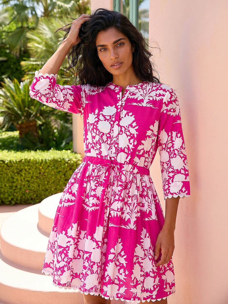 Roman Pink Cotton Floral Frill Trim Smock Dress - Image 1 of 4