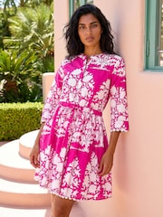 Roman Pink Cotton Floral Frill Trim Smock Dress - Image 2 of 4