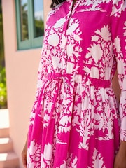 Roman Pink Cotton Floral Frill Trim Smock Dress - Image 4 of 4