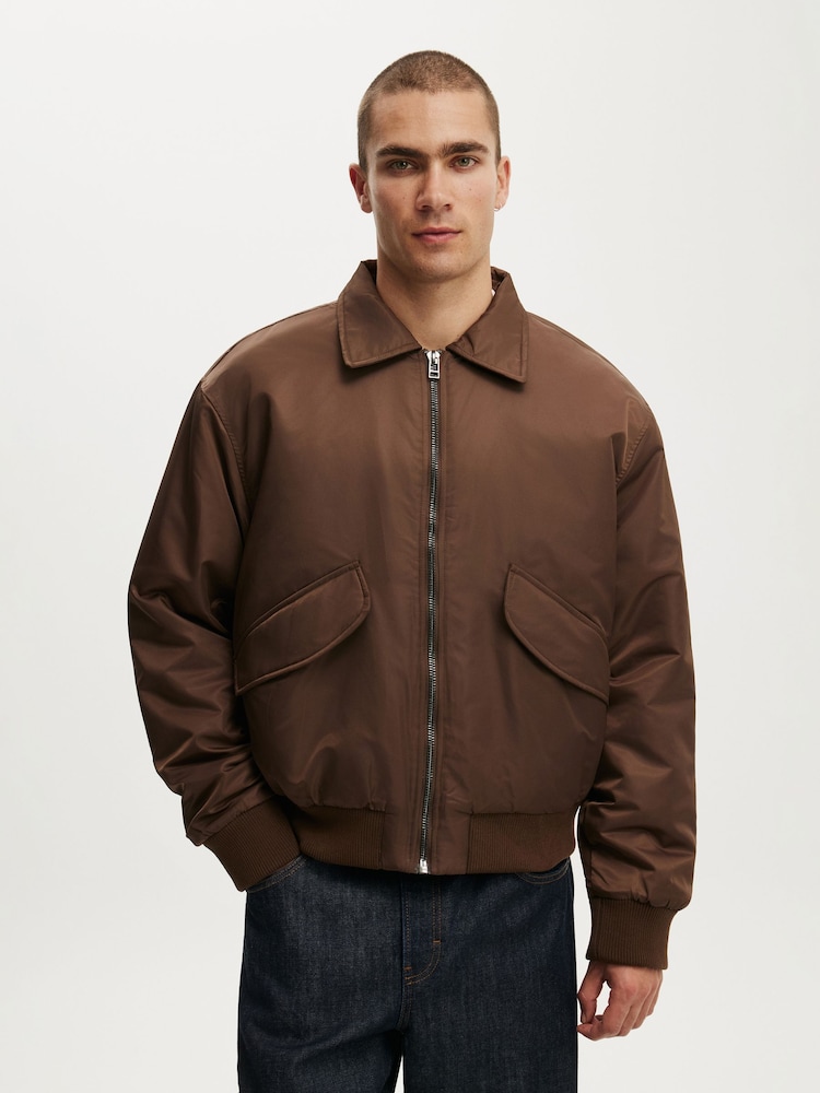 Cotton On Brown Bronx Bomber Jacket - Image 1 of 5 Cotton On Brown Bronx Bomber Jacket - Image 1 of 5