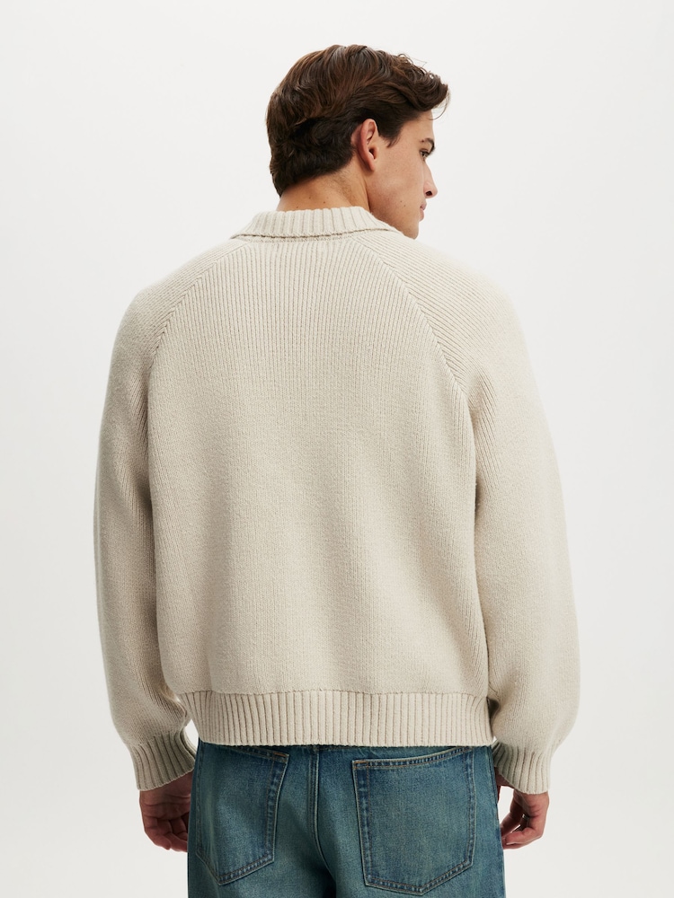 Cotton On Cream Zip Through Knitted Bomber Jumper - Image 2 of 4 Cotton On Cream Zip Through Knitted Bomber Jumper - Image 2 of 4