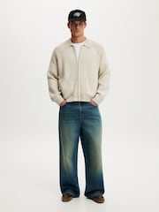 Cotton On Cream Zip Through Knitted Bomber Jumper - Image 3 of 4