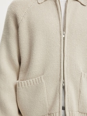 Cotton On Cream Zip Through Knitted Bomber Jumper - Image 4 of 4