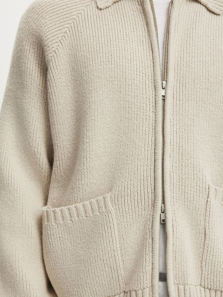 Cotton On Cream Zip Through Knitted Bomber Jumper - Image 4 of 4 Cotton On Cream Zip Through Knitted Bomber Jumper - Image 4 of 4