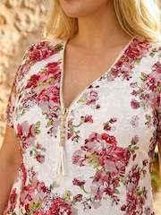 Roman Red Curve Floral Lace Zip Front Blouse - Image 4 of 4