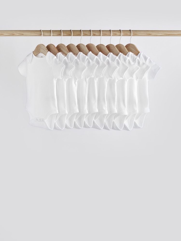White Essential 10 Pack Baby Short Sleeve Bodysuits - Image 1 of 6
