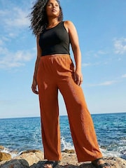 Roman Brown Curve Textured Stretch Trousers - Image 1 of 4