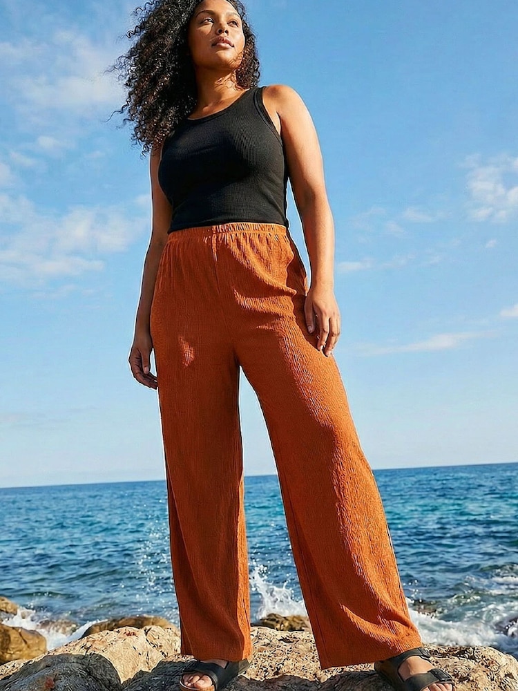 Roman Brown Curve Textured Stretch Trousers - Image 1 of 4