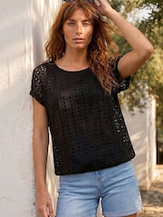 Roman Black Cut Out Detail Stretch Top - Image 1 of 4