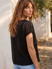 Roman Black Cut Out Detail Stretch Top - Image 3 of 4