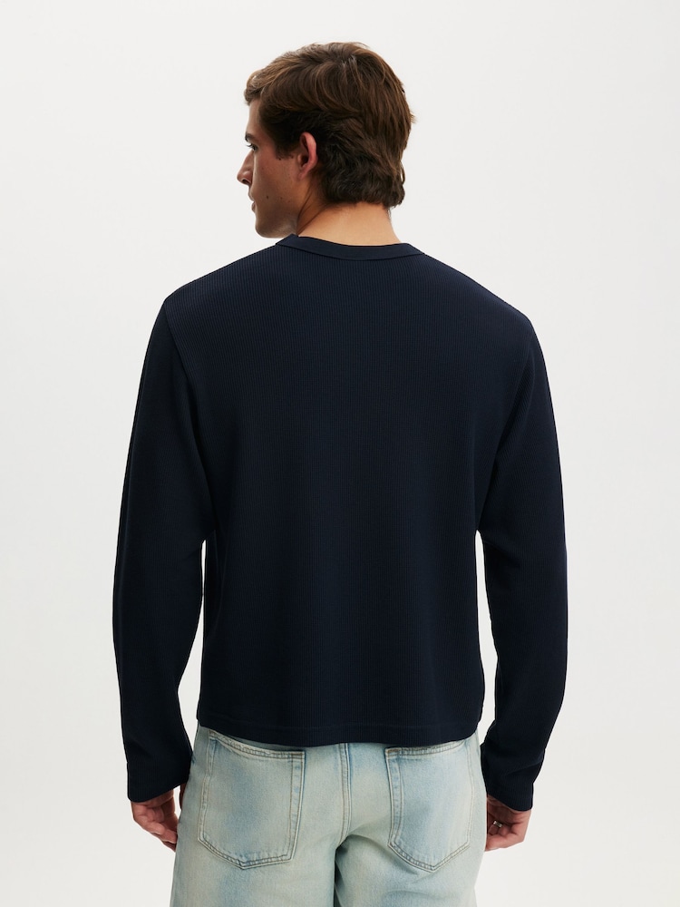 Cotton On Blue Cropped Fit Textured Long Sleeve T-Shirt - Image 2 of 4 Cotton On Blue Cropped Fit Textured Long Sleeve T-Shirt - Image 2 of 4