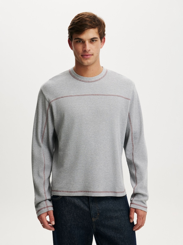 Cotton On Grey Cropped Fit Textured Long Sleeve T-Shirt - Image 1 of 4 Cotton On Grey Cropped Fit Textured Long Sleeve T-Shirt - Image 1 of 4