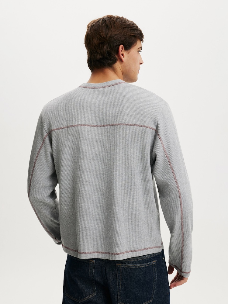 Cotton On Grey Cropped Fit Textured Long Sleeve T-Shirt - Image 2 of 4 Cotton On Grey Cropped Fit Textured Long Sleeve T-Shirt - Image 2 of 4