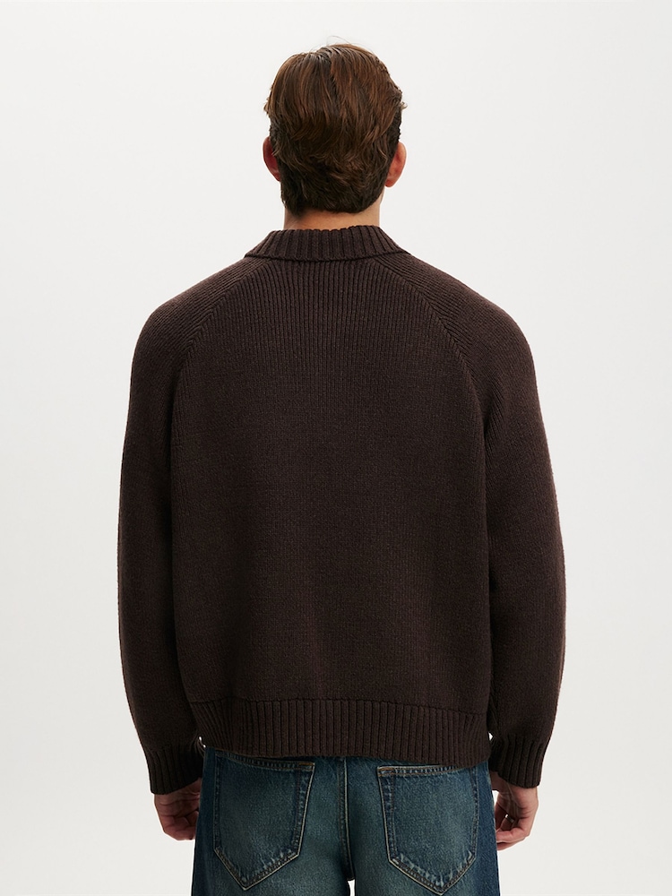 Cotton On Brown Zip Through Knitted Bomber Jumper - Image 2 of 4 Cotton On Brown Zip Through Knitted Bomber Jumper - Image 2 of 4