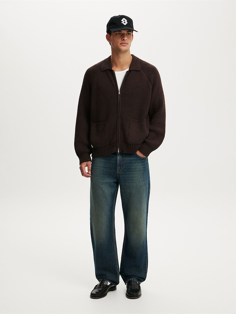 Cotton On Brown Zip Through Knitted Bomber Jumper - Image 4 of 4 Cotton On Brown Zip Through Knitted Bomber Jumper - Image 4 of 4