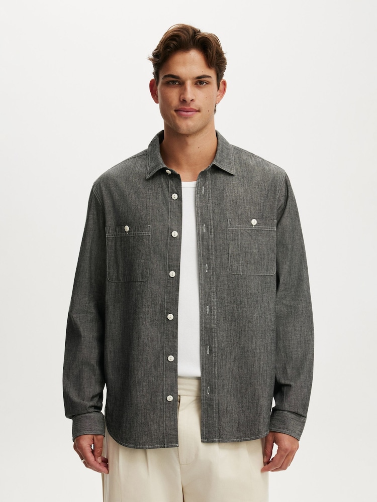 Cotton On Denim uzunqol işçi köynəyi - 4şəkildən 1 şəkil
