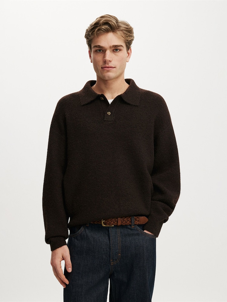 Qəhvəyi - Cotton On Box Fit Rugby Polo Knit Jumper - 4şəkildən 1 şəkil