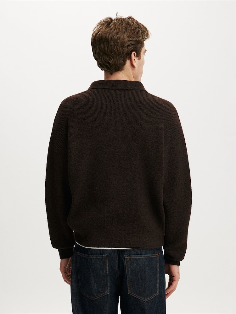 Qəhvəyi - Cotton On Box Fit Rugby Polo Knit Jumper - 4şəkildən 2 şəkil