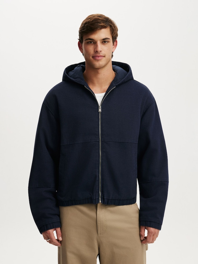 Cotton On Blue Cropped Hooded Bomber Jacket - Image 1 of 4 Cotton On Blue Cropped Hooded Bomber Jacket - Image 1 of 4