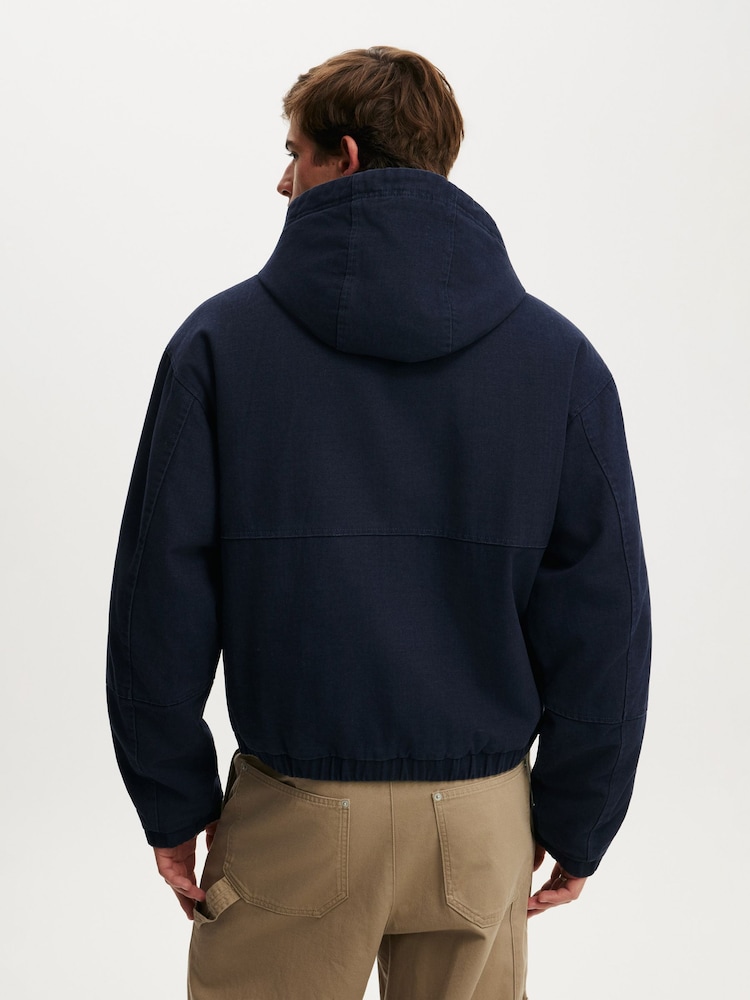 Cotton On Blue Cropped Hooded Bomber Jacket - Image 2 of 4 Cotton On Blue Cropped Hooded Bomber Jacket - Image 2 of 4