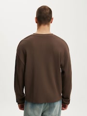 Braun - Cotton On Relaxed Fit Textured Henley Long Sleeve T-Shirt - Bild 2 von 5