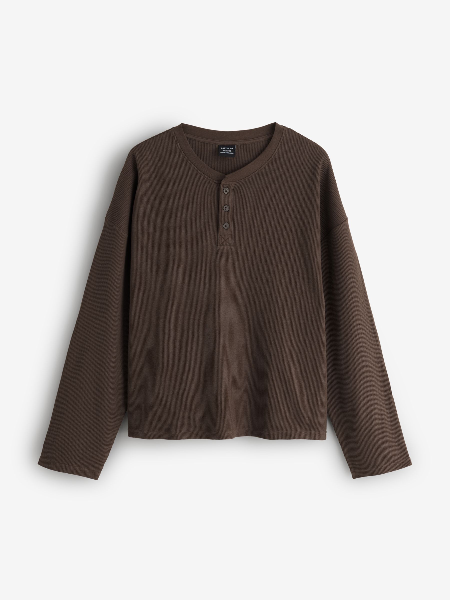 Buy Cotton On Brown Relaxed Fit Textured Henley Long Sleeve T