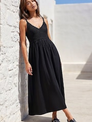 Roman Black Ground Crochet Strappy Midi Dress - Image 2 of 4