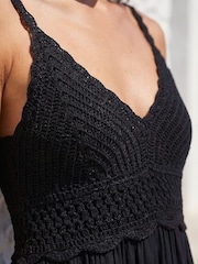 Roman Black Ground Crochet Strappy Midi Dress - Image 4 of 4