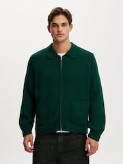 Cotton On Green Zip Through Knitted Bomber Jumper - Image 1 of 4