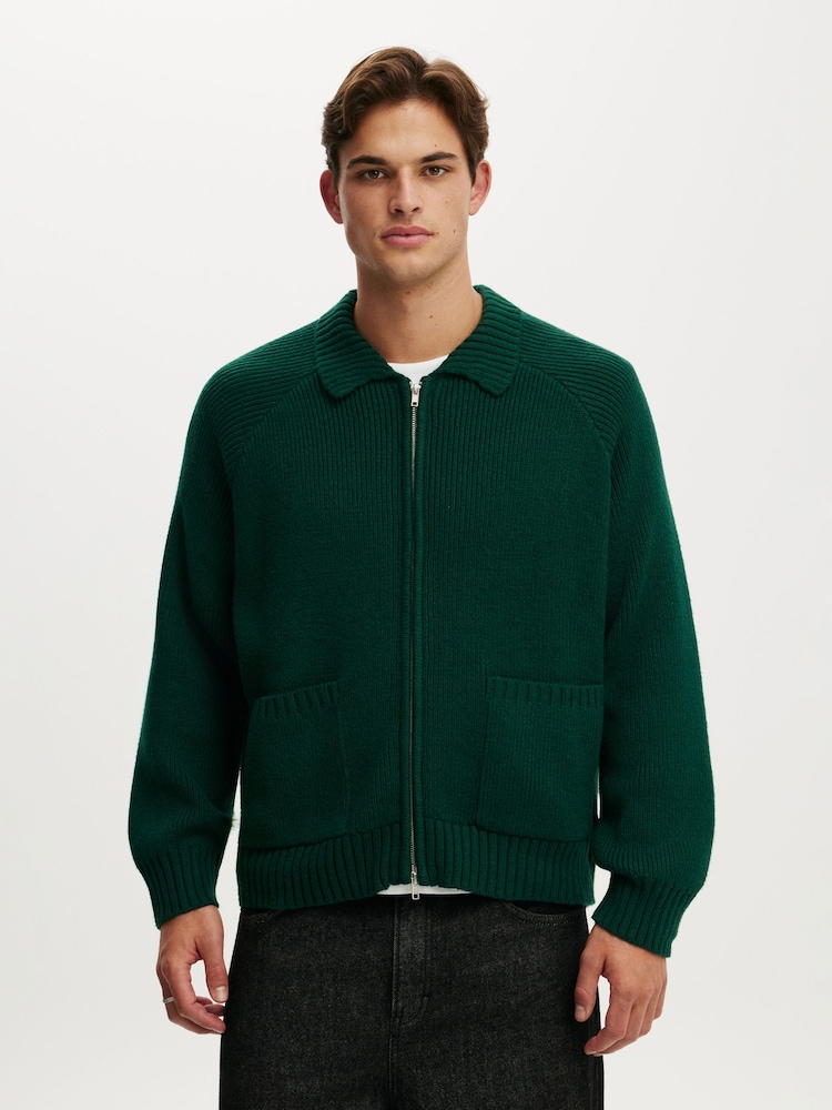 Cotton On Green Zip Through Knitted Bomber Jumper - Image 1 of 4 Cotton On Green Zip Through Knitted Bomber Jumper - Image 1 of 4